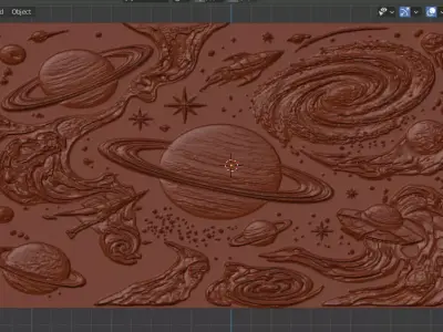 Modern Space Relief Panel Wall Decor Set STL Mural CNC 349  3D model