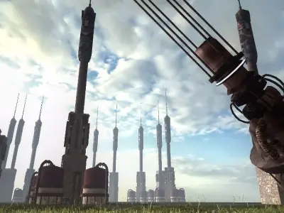 Abandoned Science Fiction Terraforming Base Low-poly 3D model