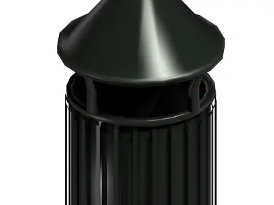 Black circular cage type trash can with tap cover Low-poly 3D model
