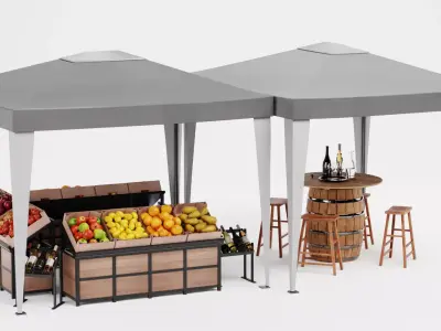 Produce Market Stall V2 - Fair Stand with Wine Display 3D model