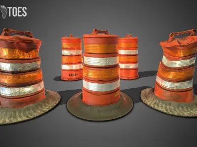 3D TRAFFIC DRUM BARRELS - Game Ready Low-poly 3D model