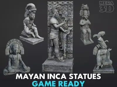 05 Low poly Mayan Statues 3D model Collection 1 3D Model Pack