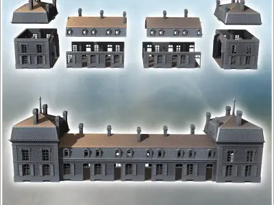 Baroque-style hotel with Mansard roof double roof arrows and mul 3D print model