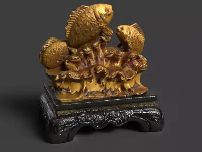 Chinese Gold Fish Treasure Pot  Low-poly 3D model