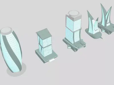 Futuristic Low Poly Skyscraper Pack Low-poly 3D model