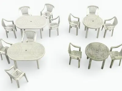 Garden Plastic Furniture White - 3 Texture Variants Low-poly 3D model