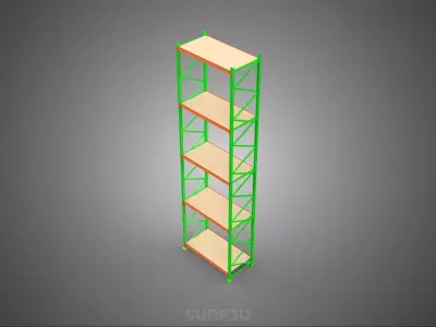 VERTICAL UPRIGHT TOWER WOOD STEEL METAL SHELVING STORAGE RACK UP 3D model