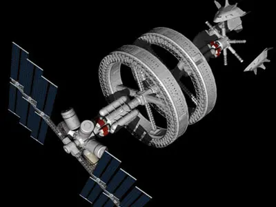 Space station with spaceships 3D model