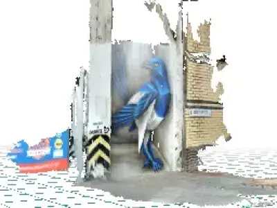 giant blue bird wall graffiti 3D model