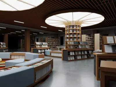 Modern bookstore interior design Low-poly 3D model
