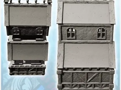 Large half-timbered building with high roof and top spikes 28 -  3D print model