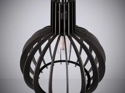 Lamp pendant light with wooden cage 3D model
