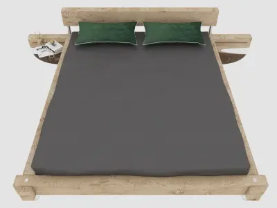 Solid Wood Frame Bed 3D Model - Light Coloured Wood- Game Ready Low-poly 3D model