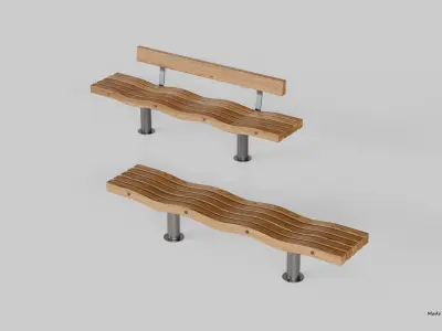 SERPENTINE FIVE SLAT BENCH AND SEAT 3D model
