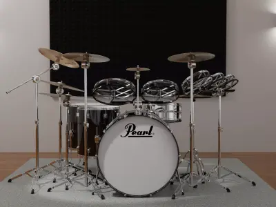 Drums Pearl Full Set with Cymbals and Rototoms  Studio Version 3D model