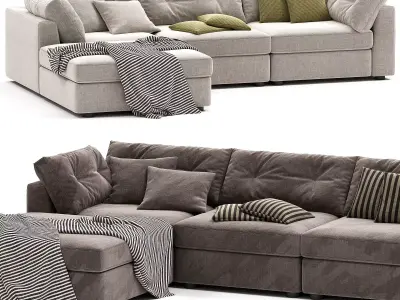 Sohla 4 Piece L Shaped Grey Boucle Sectional Sofa 3D model