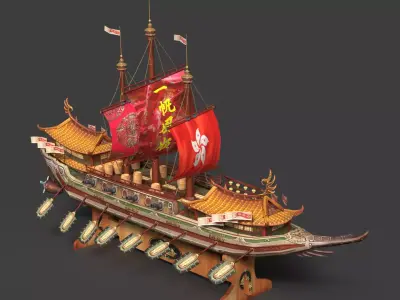 Chinese Ancient Junk Ship  Low-poly 3D model