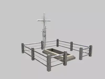 Fenced Grave With Silver Cross Low-poly 3D model