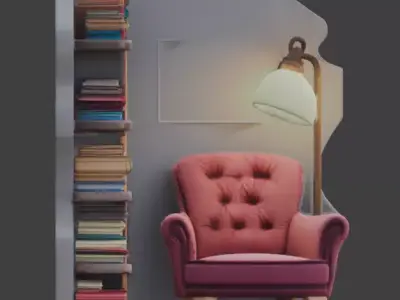 Tiny Library Corner 3D Model v04 Low-poly 3D model