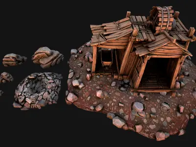 Medieval Gold Ore Mine Low-poly 3D model