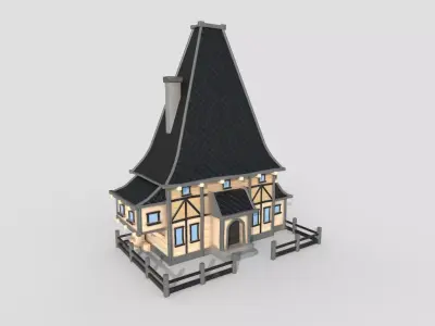 Medieval Building A05 Cartoon Black - Scenery Backdrop House Low-poly 3D model