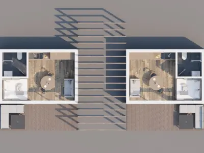 Symmetrical lake apartment units 3D model