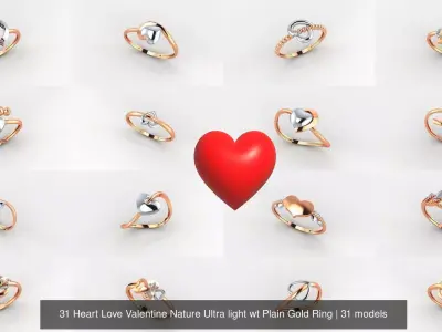31 Heart Love Valentine Nature Ultra light wt Plain Gold Ring 3D Model Pack