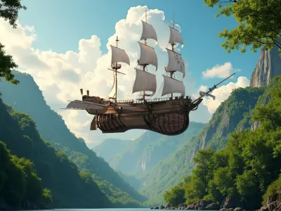  Fantasy Flying Sailing Ship 