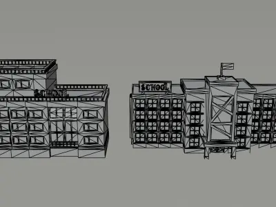 Cartoon Schools Polygonal Style Low-poly 3D model