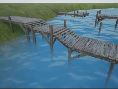 Modular Lowpoly Wooden Dock Parts Low-poly 3D model