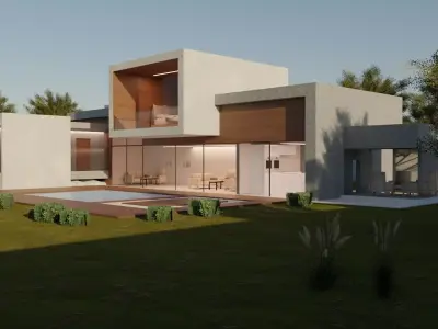 Modern Concrete House 3D model Low-poly 3D model
