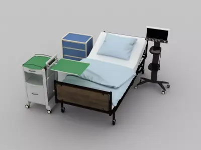 Wheel Hospital Bed and Accessories 3D model
