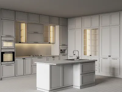 Kitchen012 modern kitchen with wooden floors 3D model