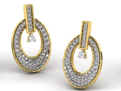 Gold Diamond Women Earring 3D print Model 3D print model 59