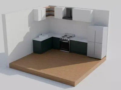 Modern L-Shaped Kitchen Interior Low-poly 3D model