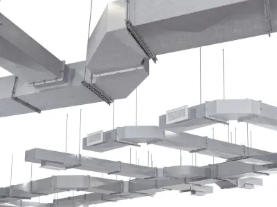 Ventilation system with pipes and fittings 3D model