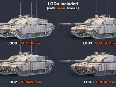  Rigged Tank Challenger 2 GameReady LODs 