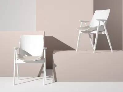 Shell Wood Armchair Upholstered Seat and Back 3D model