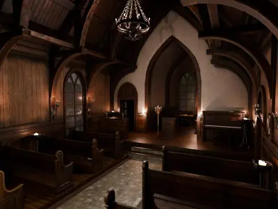 Cozy Gothic Church Full Interior Environment 25 Props Low-poly 3D model