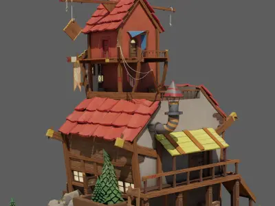 Stylized casual house Low-poly 3D model