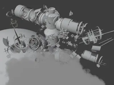 Abandoned SpaceStation Low-poly 3D model