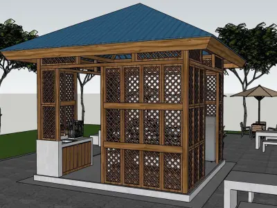exterior gazebo wood 3D model