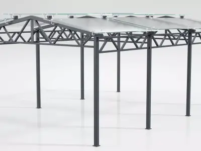Carport table with two metal legs and glass top 3D model