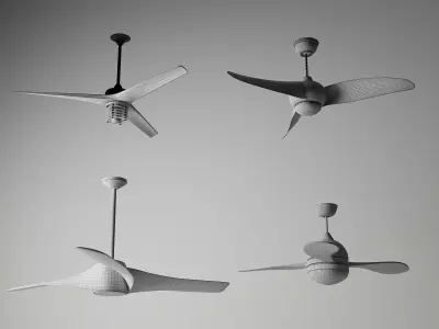 Modern Artistic Wooden Ceiling Fan Set 3D model