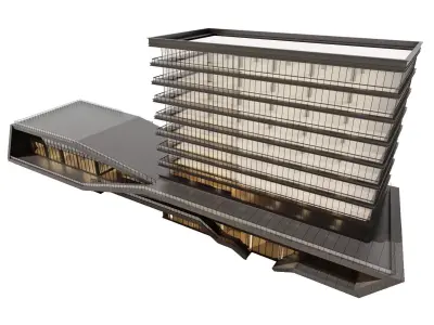 Modern Office Tower with Dynamic Podium and Skybridge 3D model