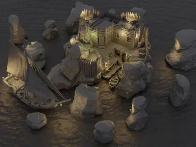 Small Pirate Cove  Tabletop Terrain 28 mm 3D print model