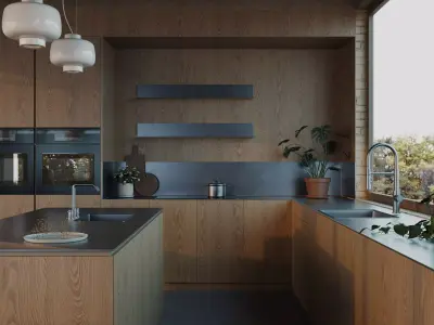 Villa living room and kitchen Low-poly 3D model