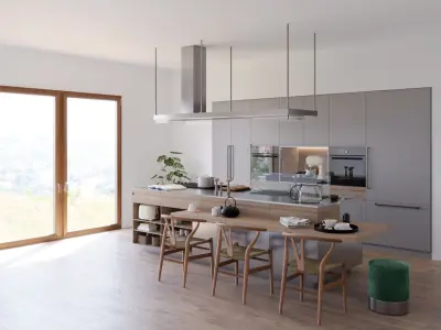 Arclinea Kitchen with Island - Convivium Built-in snack bar 3D model