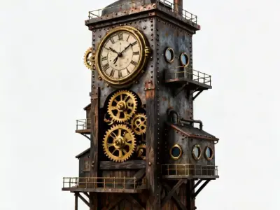 Vertical Steampunk Clocktower Home 3D Model Low-poly 3D model