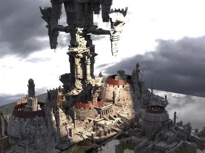 Ancient Aztec pyramid ship 3 with Egyptian city 3D model